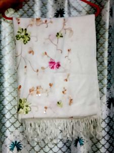 Elegant White Embroidered Shawl