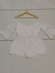 White Lace Trim Cold Shoulder Dress