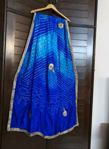 Blue Gotta Patti Bandhani Art Silk Palazzo Suit