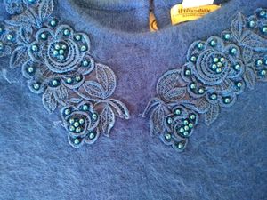 Blue Neck Embroidered Crop Sweater For Women