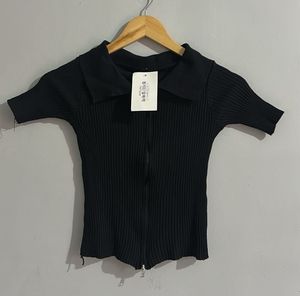 Ribbed Zip-Up Top