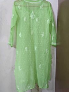 Lucknow Chikankari Handwork Embroidery Green Kurta