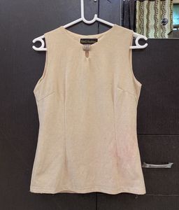 Chic Beige Shine Sleeveless Top with Embellishment
