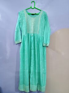 Beautiful Cotton Sea Green Embroidered Kurta