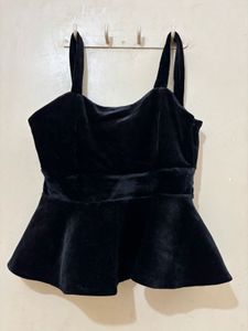 Black Peplum Velvet Top