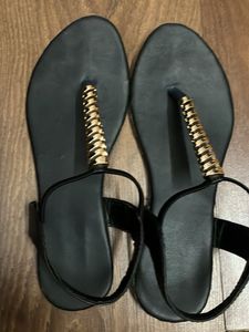 Black &amp; Gold Thong Sandals