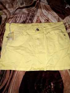Y2K Yellow Rhinestone Denim Mini Skirt