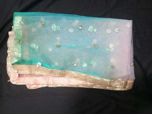 Net Dhupatta Blue And Baby Pink Mixed