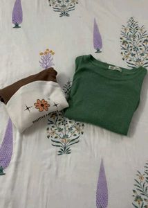 Set Of 2Cute Brown Crop &amp; Sea Green Top