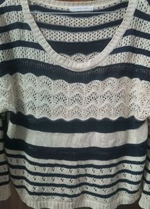 Striped Knitted Openwork Sweater