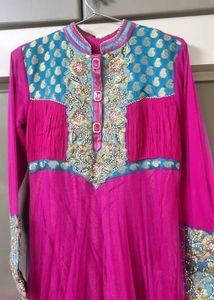 Wedding Wear Pink &amp; Blue Anarkali Dress