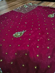 maroon heavy handwork  Beaded Saree