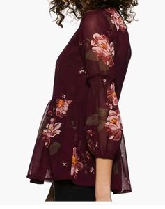 Casual BalloonSleeve Floral Print Women Maroon Top