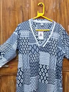 Brand New Prisca Navy Blue &amp; White Printed Top