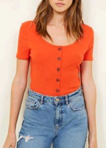 Orange Button-Down Top