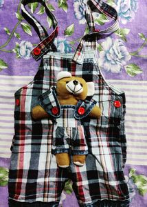 Black And Grey Boy Baby Dungaree With Attached Sof