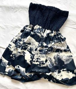 Navy Blue Tie And Dye Bardot Dress - NEW