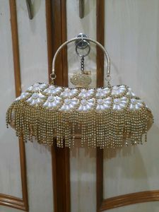 Elegant Pearl & Rhinestone Evening Clutch