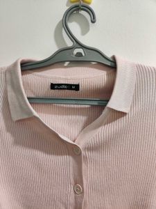 Cute Pink Knit Polo Top