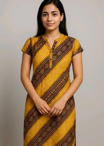 Bright Yellow Geometric Patterned Kurta (Women)