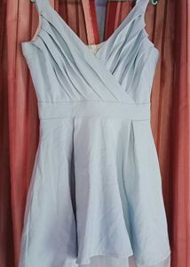 V NECK MINI BLUE DRESS