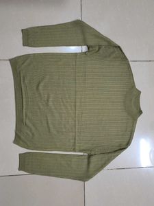 Olive Green Striped Knit Sweater