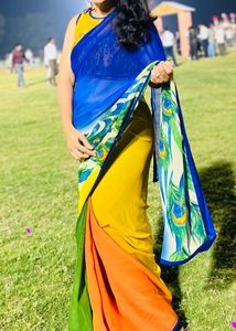 Digital print sari mor pankh print
