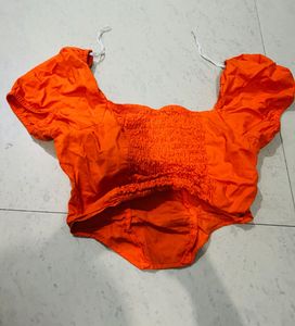 Orange Sweetheart Neck Crop Top