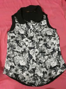 Black and white floral Satin Top