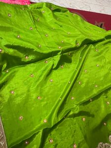 Elegant Lime Green Saree with Golden Embroidered B