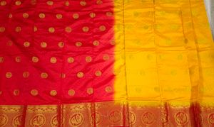 Brand New Golden &amp; Red Silk Saree