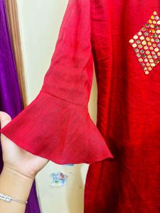 Maroon Mirror Work Kurta
