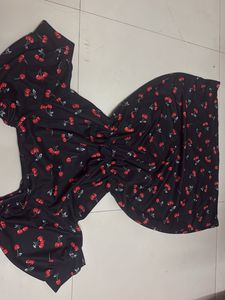 Cherry Print Black Dress