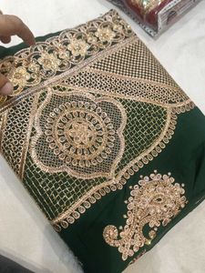 Elegant Green Embroidered Saree