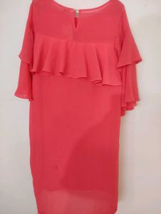 Pink Coloured A-line Dress With Sequence On Top.