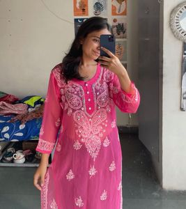 Pink Embroidered Kurta