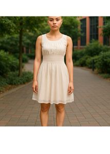 Netted Beige Sleeveless Dress