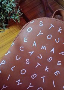 Brown Letter Print Backpack