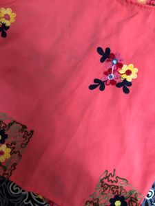 Pink Embroidered Belled Sleeves Top