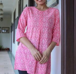 Pink Cotton Short Kurti