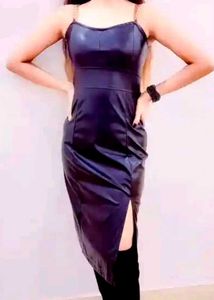 Black sexy bodycon dress leather