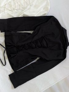 Y2K Black Corset Back Fitted Shirt
