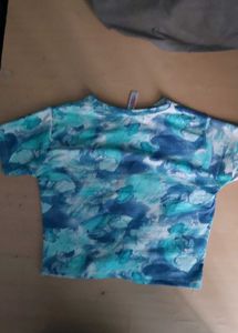 Blue Patterned Twist Front Top