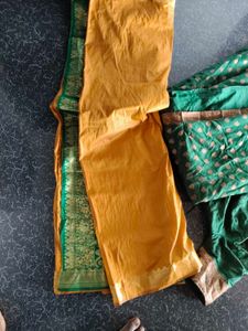 Green &amp; Gold Silk Blend Saree