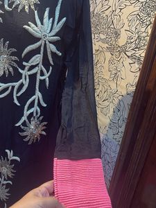 Elegant Black &amp; Neon Pink Embroidered Set