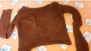 Brown Long Sleeve Cropped Cardigan Top