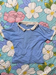 Light Blue Collar Crop Top