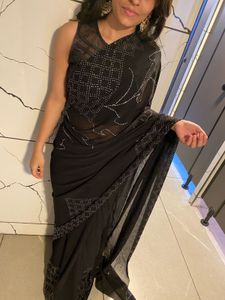 embellished stone studded Elegant Black Saree