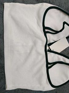 White Ribbed Zipper Crop Top
