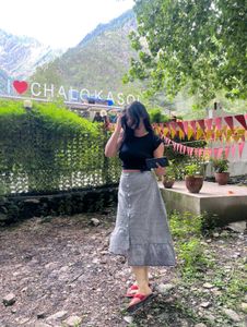 Gingham Skirt with Buttons